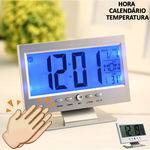 Relógio de Mesa Digital LCD Led Acionamento Sonoro Despertador Termometro PRATA CBRN01439