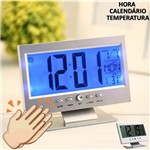Ficha técnica e caractérísticas do produto Relógio de Mesa Digital LCD Led Acionamento Sonoro Despertador Termometro PRATA CBRN01439