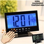 Ficha técnica e caractérísticas do produto Relógio de Mesa Digital LCD Led Acionamento Sonoro Despertador Termometro PRETO CBRN01422