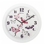 Ficha técnica e caractérísticas do produto Relógio de Parede Analógico Decorativo Borboletas Mecanismo Step Herweg Branco Fosco