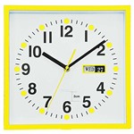 Ficha técnica e caractérísticas do produto Relógio de Parede Quadrado com Calendário Amarelo - Urban - 24x24 Cm
