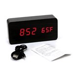 Ficha técnica e caractérísticas do produto Relógio Despertador Mesa Digital Tipo Madeira com Sound Control 1299-Preto