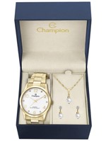 Ficha técnica e caractérísticas do produto Relógio Dourado Feminino Champion Cn29052W + Kit Bijuteria
