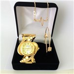 Ficha técnica e caractérísticas do produto Relógio Feminino Dourado Kit Presente Dia das Mães