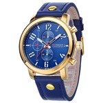 Relógio Masculino Curren 8192 Azul Dourado Pulseira de Couro