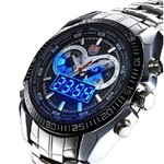Relógio Masculino de Pulso Quartzo Aço Tvg de Azul Digital