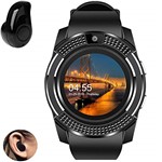 Ficha técnica e caractérísticas do produto Relógio Smartwatch V8 Inteligente Gear Chip Celular Touch + MINI Fone de Ouvido Bluetooth S530 (PRETO)