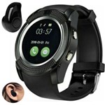 Ficha técnica e caractérísticas do produto Relógio Smartwatch V8 Inteligente Gear Chip Celular Touch + Mini Fone de Ouvido Bluetooth