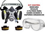 Ficha técnica e caractérísticas do produto Respirador Mascara Facial Gases Ácidos com Óculos e 4 Filtros - Alltec