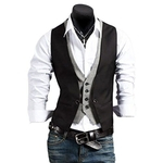 Ficha técnica e caractérísticas do produto `S dos homens Moda Casual V-neck dupla camada Fit Vest Colete Magro Tops Jacket (Ásia L (US S), Black)