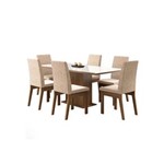 Ficha técnica e caractérísticas do produto Sala de Jantar Madesa Aurora Mesa Tampo de Vidro com 6 Cadeiras - BEGE