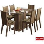 Ficha técnica e caractérísticas do produto Sala de Jantar Madesa Gales Base de Madeira com Tampo de Vidro e 6 Cadeiras - Rustic/ Bege-Marrom