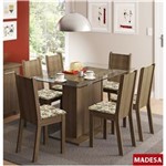 Ficha técnica e caractérísticas do produto Sala de Jantar Madesa Gales Base de Madeira com Tampo de Vidro e 6 Cadeiras - Rustic/ Liro Bege
