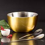 Ficha técnica e caractérísticas do produto Saladeira Gold em Aço Inox com 2 Talheres de Servir - La Cuisine