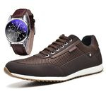 Ficha técnica e caractérísticas do produto Sapatênis Sapato Casual Juilli Com Relógio Com Cadarço Masculino 1100m Café Marrom