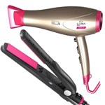 Secador de Cabelo Gama Italy Profissional Salão 2200w Ion Rosa + Prancha Cerâmica 230°c 110v