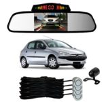 Ficha técnica e caractérísticas do produto Sensor Estacionamento + Espelho Camera Ré Peugeot 206 Prata