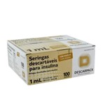 Ficha técnica e caractérísticas do produto Seringa de Insulina 1ML Fixa C/Agulha Descarpack Kit C/100