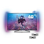 Ficha técnica e caractérísticas do produto Smart TV 3D LED Ultrafina 40” Full HD Philips 40PFG6309/78 com Ambilight, 240Hz Perfect Motion Rate, Pixel Plus HD, Wi-Fi e 2 Óculos 3D
