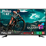 Ficha técnica e caractérísticas do produto Smart TV LED 42" Philco PTV42EDSWN FULL HD com Conversor Digital 3 HDMI 1 USB Wi-Fi Netflix - Preta