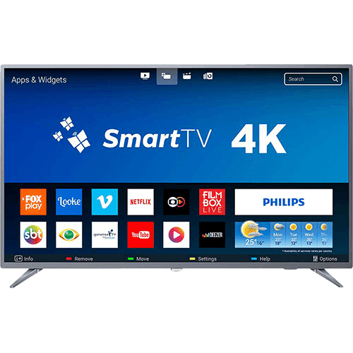 Smart TV LED 50" Philips 50PUG6513/78 Ultra HD 4k com Conversor Digital 3 HDMI 2 USB Wi-Fi 60hz - Prata