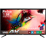 Ficha técnica e caractérísticas do produto Smart TV LED 55" Philco PH55A17DSGWA4k Ultra HD 4k com Conversor Digital 3 HDMI 2 USB Wi-Fi Sleep Timer e Closed Caption 60Hz - Preta