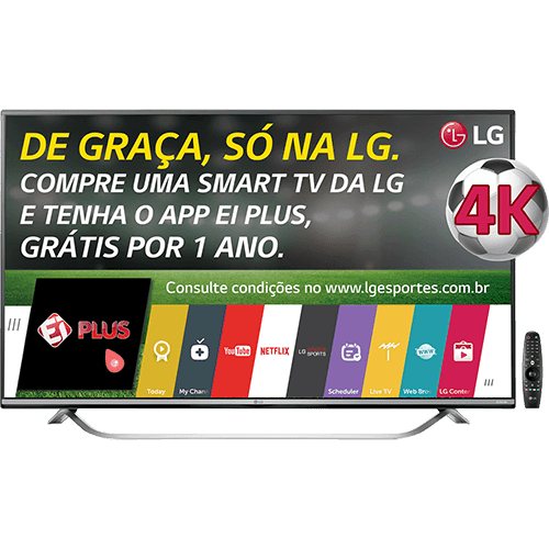 Smart TV LED 65" LG 65Uf7700 Ultra HD 4K com Conversor Digital 3 HDMI 3 USB Wi-Fi