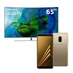 Ficha técnica e caractérísticas do produto Smart TV QLED 65" UHD 4K Curva Samsung Q8C + Smartphone Samsung Galaxy A8 Dourado
