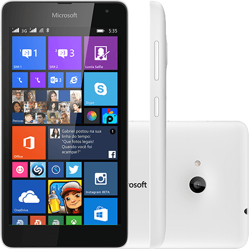 Ficha técnica e caractérísticas do produto Smartphone Microsoft Lumia 535 Dual Chip Desbloqueado Windows Phone 8.1 Tela 5" 8GB 3G Wi-Fi Câmera 5MP - Branco