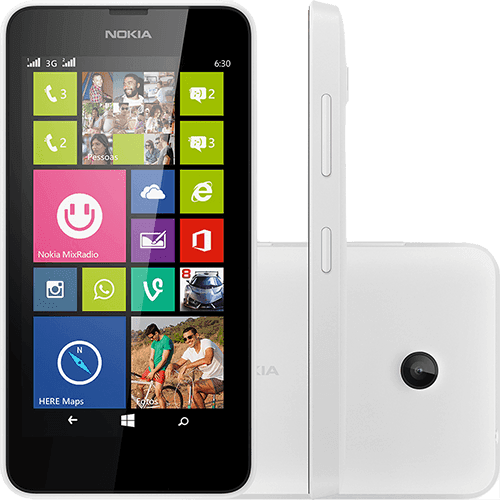 Smartphone Nokia Lumia 630 Windows 8.1 Tela 4.5" 8GB 3G Wi Fi Câmera 5MP GPS TV Digital - Branco