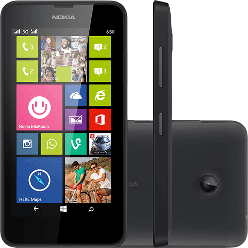 Smartphone Nokia Lumia 630 Windows 8.1 Tela 4.5" 8GB 3G Wi Fi Câmera 5MP GPS TV Digital - Preto