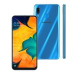 Ficha técnica e caractérísticas do produto Smartphone Samsung Galaxy A30 Azul 64GB, Tela Infinita de 6.4", Câmera Traseira Dupla, Leitor de Digital, Android 9.0 e Processador Octa-Core