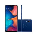 Ficha técnica e caractérísticas do produto Smartphone Samsung Galaxy A20 SM-A205G 32GB Tela Infinita de 6.4"HD+ Câmera Traseira Dupla 13+5MP/8MP Leitor de Digital- Azul