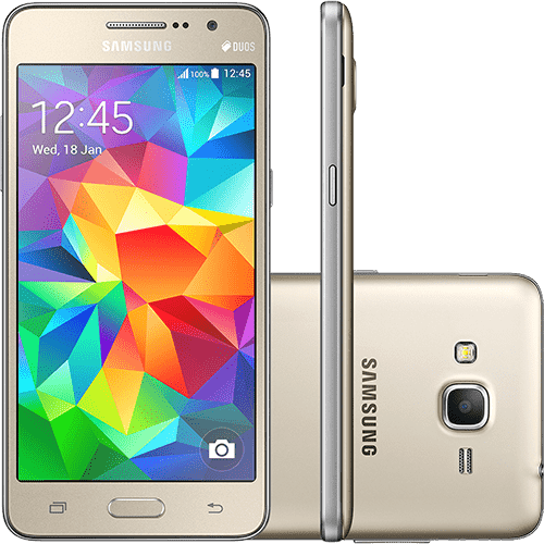 Ficha técnica e caractérísticas do produto Smartphone Samsung Galaxy Gran Prime Duos Desbloqueado Android 4.4 Tela 5" 8GB 3G Câmera 8MP TV Digital - Dourado