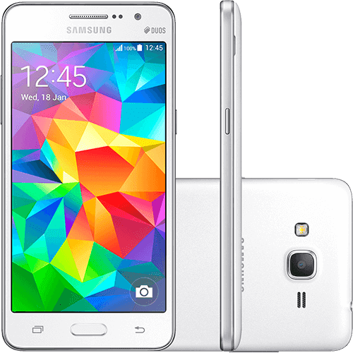Ficha técnica e caractérísticas do produto Smartphone Samsung Galaxy Gran Prime Duos Desbloqueado Android 4.4 Tela 5" 8GB 3G Wi-Fi Câmera 8MP TV Digital - Branco