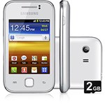 Ficha técnica e caractérísticas do produto Smartphone Samsung Galaxy Y Desbloqueado Vivo, Branco - Android 2.3, Processador 832MHz, Tela 3", Câmera de 2MP, 3G, Wi-Fi, Memória Interna 150MB e Cartão 2GB