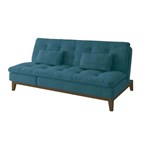 Ficha técnica e caractérísticas do produto Sofá-cama 3 Lugares Casal Amanda com Chaise e Pés de Madeira Suede Azul