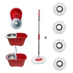 Ficha técnica e caractérísticas do produto Super Balde Mop Spin 360° Vermelho com 5 Esfregão Refil e Centrifuga em Inox