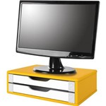 Ficha técnica e caractérísticas do produto Suporte para Monitor de Mesa em Mdf Amarelo com 2 Gavetas Brancas