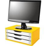 Ficha técnica e caractérísticas do produto Suporte para Monitor de Mesa em Mdf Amarelo com 3 Gavetas Brancas