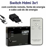 Ficha técnica e caractérísticas do produto Switch Hdmi 3 Entradas e 1 Saída com Controle Remoto e Fonte de Energia