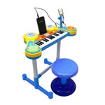 Ficha técnica e caractérísticas do produto Teclado Piano Infantil + Microfone + Banquinho Luz Som - Mc18059-r