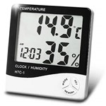 Ficha técnica e caractérísticas do produto Termômetro Digital e Higrômetro para Medição de Umidade do Ar com Relógio Digital