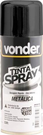 Ficha técnica e caractérísticas do produto Tinta Spray Metálica Preto 200ml/110g - Vonder
