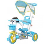 Ficha técnica e caractérísticas do produto Triciclo Motoca Bicicleta 3 Rodas Infantil Passeio com Empurrador Pedal Luz Som Capota Azul - Importway
