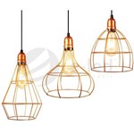 Ficha técnica e caractérísticas do produto Trio Pendente Lustre Aramado Aladin Cobre Retrô Luminária Dourado