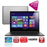 Ficha técnica e caractérísticas do produto Ultrabook Lenovo S400U com Intel® Core™ I3-3217U, 4GB, 32GB SSD, 500GB, Leitor de Cartões, HDMI, Wireless, LED 14" e Windows 8