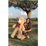 Ficha técnica e caractérísticas do produto Urso Teddy Bear Grande Gigante Pelúcia Macio 110cm Nacional - Doce de Leite com Laço Vermelho