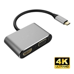 Ficha técnica e caractérísticas do produto Adaptador de conversão USB-C HDMI VGA USB 3.1 Type-C para HDMI adaptador VGA 2 in1 VGA HDMI 4K UHD Dual Screen Display Adapter para New MacBook 12