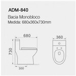 Ficha técnica e caractérísticas do produto Vaso Sanitário Monobloco Adamas ADM-840 Porcelana Branco